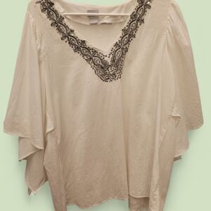 Chico's Cream Blouse with Black Embroidery